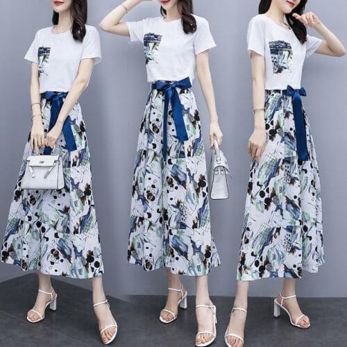 2021 Summer New Womens Outfits Wide Leg Pants Shirt Two Piece Set Korean Style Casual Culottes Crop Top Plus Size Women Clothes
