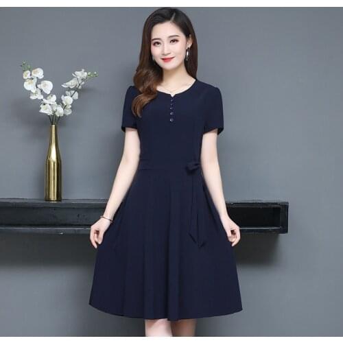 Summer Dress Women 2020 Casual Plus Size Slim Solid Office A Line Dresses Bandage Elegant O Neck Long Party Dress