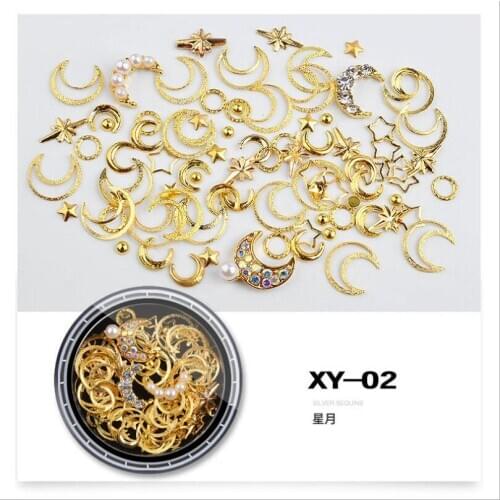 1pc/set Manicure Ornament Nail Decoration Rhinestone Japanese Moon Star Sequins Copper Metal Rivets Beauty Manicure Tools T1698