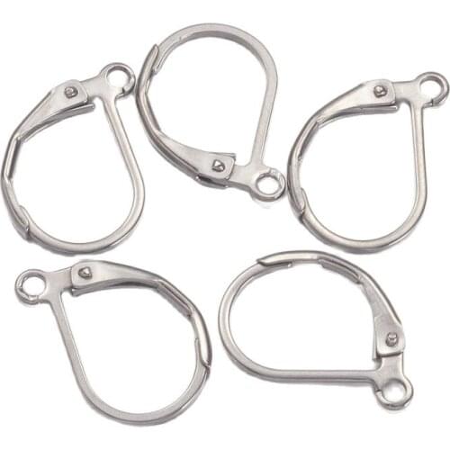 200pcs 304 Stainless Steel Leverback Earring Findings Clip On Earring Clasp Hook with Loop for Jewelry Making 15x10.5mm