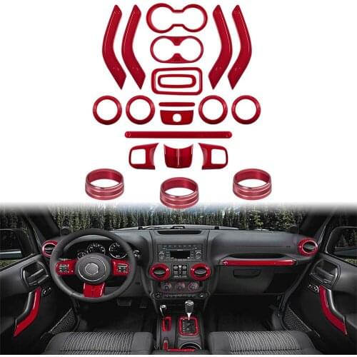 21 PCs Full Set Interior Trim Kit-Door Handlel & Center Console Trim, Air Outlet for Jeep Wrangler JK JKU 11-18 4-door