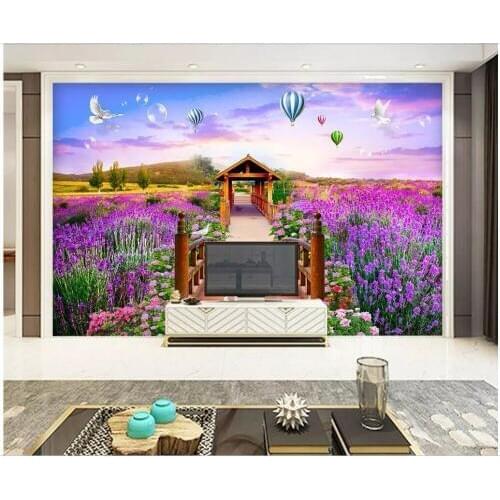Custom mural 3d photo wallpaper Natural landscape lavender bridge living room Home decor 3d wall murals wallpaper for wall 3 d