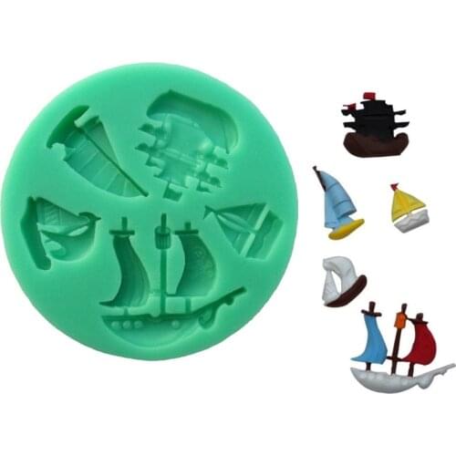 3D Silicone Sailboat Pirate Boat Shapes Fondant Cake Chocolate Candy Jello Silicone Decorating Mould Tools