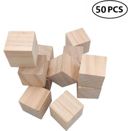 50pcs 10mm 0.4inch Wood Blocks Square Wooden Unfinished Craft Cubes DIY Baby Shower/Stamp Block