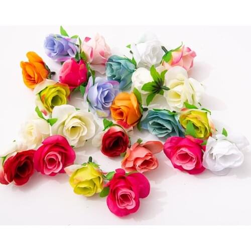 50pcs Multicolor Silk small rosa Head Artificial Flower For Wedding Engagement Party Home Decor DIY Wreath Garland Headdress