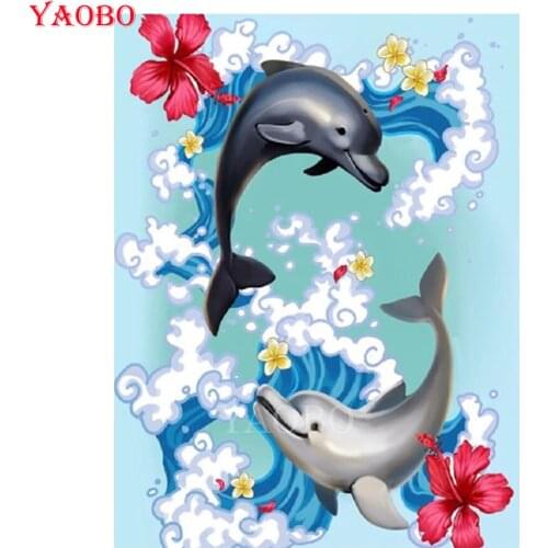 5D DIY Diamond Painting Animal dolphin 3D Embroidery Set Cross-stitch Wall Art Decor Gift cartoon pattern Mosaic Crafts Set