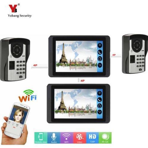 7 Inch wired/WIFI Smart IP Video Deurbel Intercom Systeem met 2 Monitor + 2 Night vision Camera