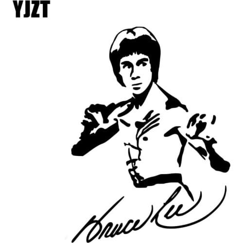YJZT 10.8CM*14.6CM Kung Fu Sport Legend Bruce Lee Autograph Car Sticker Vinyl Decal Black/Silver C3-0052