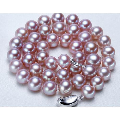 Free shipping gorgeous 10-11mm round lavender pearl necklace 18inch 925s