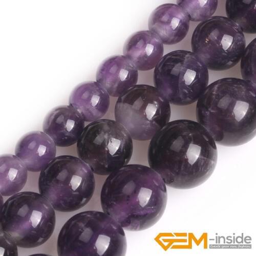 Big Hole 1.5mm-2mm Natural Gem stone 6mm-10mm Purple Amethysts Round Shape Beads For Jewelry Making DIY Bracelet 15"Wholesale