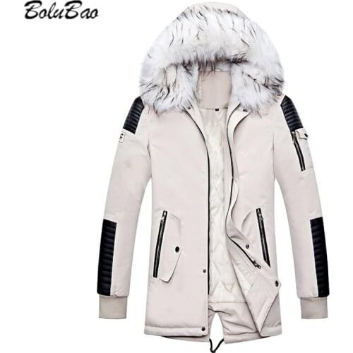 BOLUBAO Mens Winter Brand New Parkas Fashion Casual Thick Warm Parka Comfortable Fur Collar Hooded Parka Coat Male