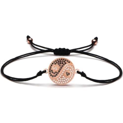 High Quality Shiny Cubic Zirconia Tai Chi Yin Yang Charm Bracelet Women Round CZ Copper Eight Diagrams Red String Jewelry Gift