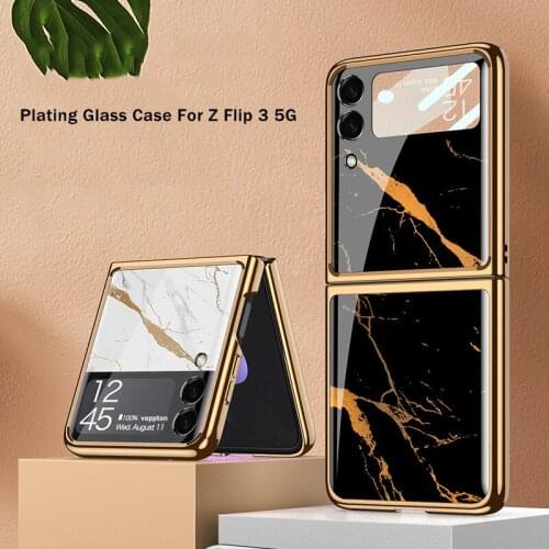 For Samsung Galaxy Z Flip 3 Case Luxury Plating Tempered Glass Hard PC Back Cover for Galaxy Z Flip3 5G