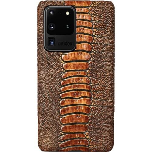 LANGSIDI Luxury leather Phone case For samsung Galaxy S20 ultra s10 plus s9 Genuine leather Ostrich cover for note 20 ultra 10 9