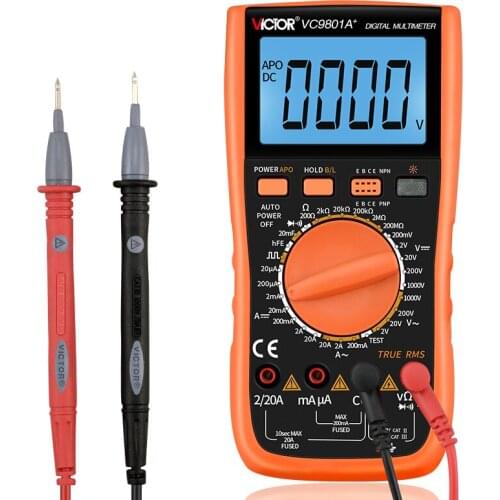 Digital Multimeter True RMS DMM AC/DC VICTOR VC9801A+ Resistance Capacitance Diod Transistor Ammeter Voltmeter LCD Backlight
