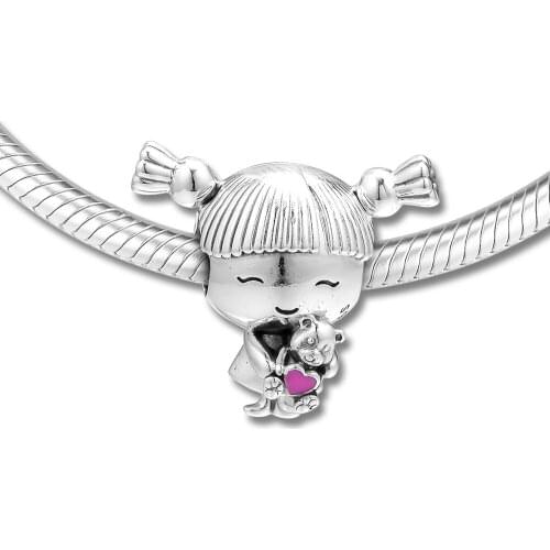 DIY Fits for Pandora Charms Bracelets Girl with Pigtails Beads 100% 925 Sterling-Silver-Jewelry Free Shipping