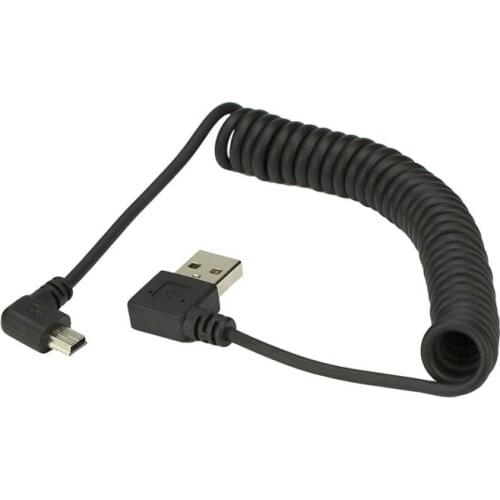 USB 2.0 male to Mini USB Right angled 90 degree Flexible Spring Retractable Charging data Cable for Car navigation GPS MP3/MP4