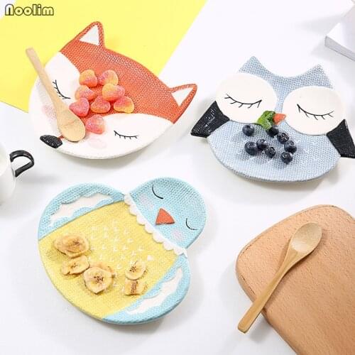 NOOLIM Small Fox Ceramic Cute Dish Household Children Breakfast Plate Creative Cartoon Animal Shape Snack Fruit Plate Dinnerware