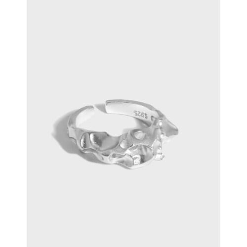 CHOZON S925 Sterling Silver Open Ring Folded Opening Irregular Wide Ring Europe Handmade Concave Convex Irregular Rock Ring
