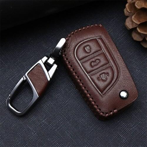 Leather Car Smart Key Case Cover For Toyota CHR RAV4 Corolla 2020 Yaris Prius Camry 40 Land Cruiser Prado Key Ring Shell Chain