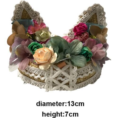 Lolita Floral Straw Lace Fascinator Hat Cat Ear Floral Mini Hat Woodland Fairy Wedding Festiva Mini Top Hats Custom-made
