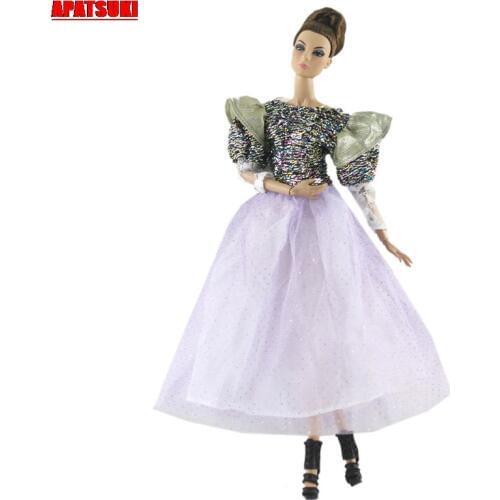 O-Neck Lace Evening Party Dress for Barbie Doll Outfits Clothes Sequins Elegant Dresses for 1/6 BJD Dolls Dollhouse Accessories
