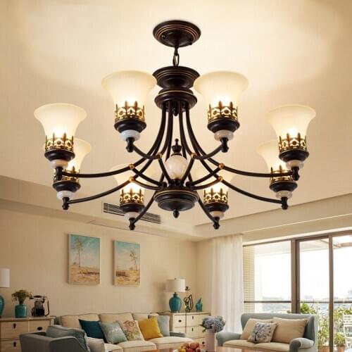 Living room chandelier Nordic luxury living room hotel lights iron restaurant marble American retro lighting