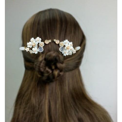 2pc Chinese Hairpin Freshwater Pearl Shell Flower Hair Pins Hair Pin Bridal Wedding Hair Accessories Pince Cheveux WIGO1484