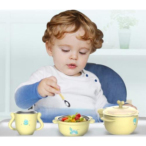 Stainless Steel Cute Lovely Baby Special Cartoon Feeding Bowl Baby Dinner Plate Baby Training Bowl
