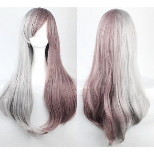 Fashion Cheap Lolita Hair Synthetic Long Straight Silver Grey Ombre Cosplay Wig Halloween Costume Party Wigs ith Bangs