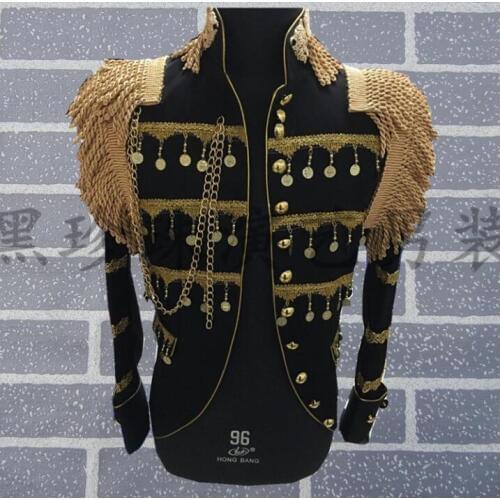 Men suits epaulette tassel masculino homme terno stage costumes for singers men blazer dance clothes jacket star style dress