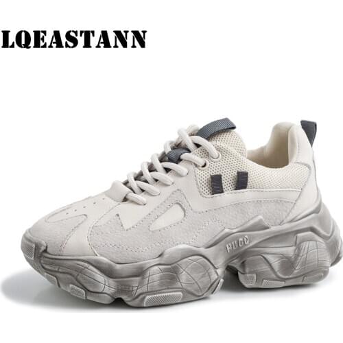 New Brand Womens Casual Shoes Womens Ins Tide Spring And Autumn New Thick-Soled Lace-Up Breathable Running Shoes Sports Shoes