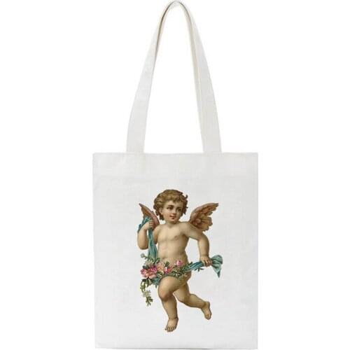 Retro Cute Angel Baby Whisper Harajuku Funny New Casual Street Canvas Bag Large Capacity Shoulder Bag Fun Can Put Wallet