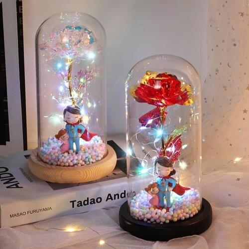New Artificial Flower Ornaments Mothers Day Gifts Beauty and the Beast Home Decor Wedding Galaxy Rose With Lights In Dome