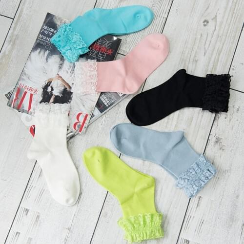 Pure Colors Long Sock Cotton Lace College Style Sokken Breathable Medium Socks Cotton for Women 1Pair Korean Style
