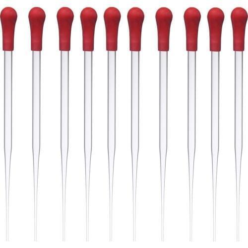 Glass Pipette Dropper with Red Rubber Cap Dropping Pipet Liquid Essential Oil Transfer 10 Pcs