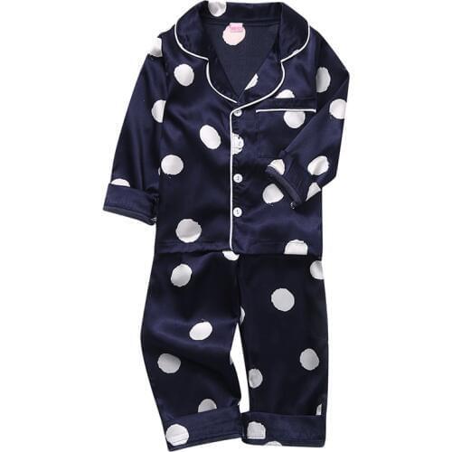 New Autumn Baby Kids Girls Boys Pajamas Polka Dot Print Sleepwear Set Long Sleeve Blouse Tops+Pants