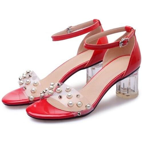 Big Size9 10 11 high heels sandals women shoes woman summer ladies Pearl transparent sandals with thick heels