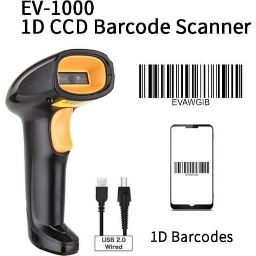 Barcode Reader 1D Handheld USB Barcode Scanner 1D CCD Sensor Barcode Reader Auto Decoding Portable Barcode Reader