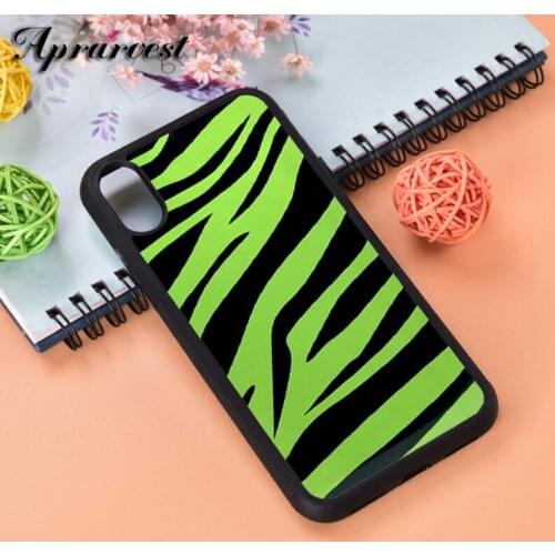Aprarvest Zebra Print Green Silicone Rubber Phone Case Cover For iPhone 6 6S 7 8 PLUS X XS XR 11 12 MINI PRO MAX