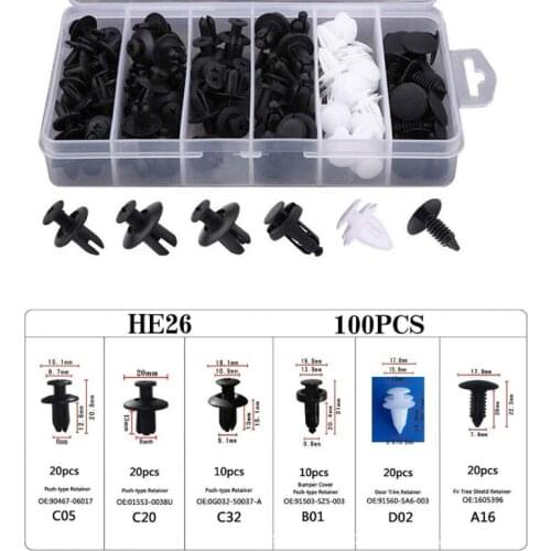 Mixed Automatic Clamping Clip for Car Bodywork Clips, Fixing Pins, Rivets, Door Bumpers, Molding Kit, 100 Pieces