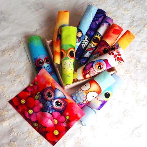 SMTA Owl Fabric Digital Printed Cloth Quilting Decora Handmade Diy Patchwork Thick Cotton And Linen 20 *20cm 12pcs D20 Plain 12