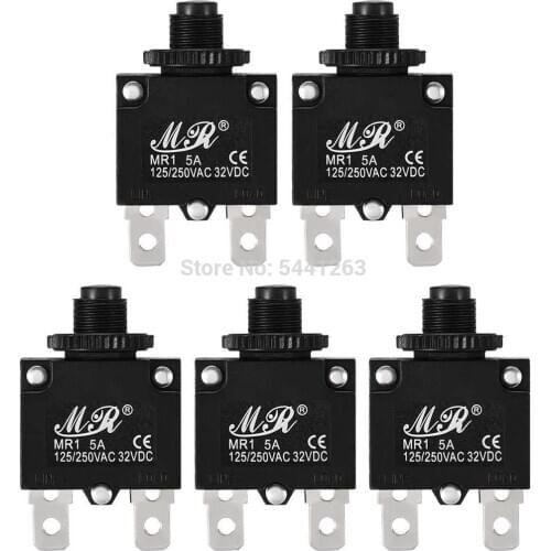 5Pcs MR1-5A10A15A20A Thermal Overload Protector AC 125/250V 5A Push Button Reset Circuit Breaker