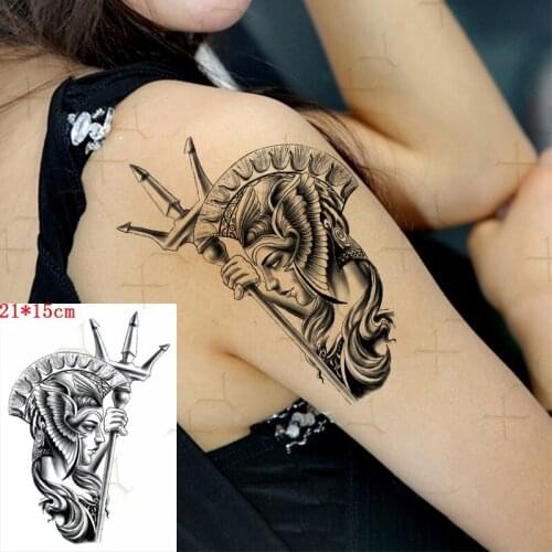 Waterproof Temporary Tattoo Sticker Ancient Rome Warrior Trident Totem Fake Tatto Flash Tatoo Back Leg Big Size Art Women Men