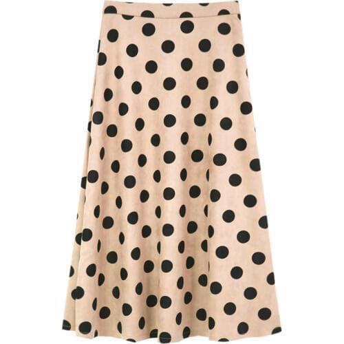 PERHAPS U Khaki Straight Polka Dot Zipper Midi Skirt Elegant Casual Autumn S0099