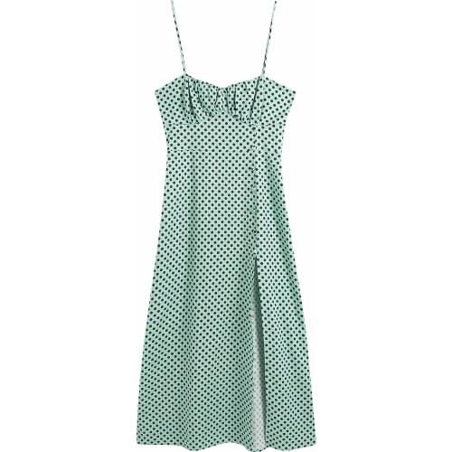 Za New Summer Woman Retro Dot Print Dress Fashion Slim Midi Dress Sexy Backless Off Shoulder Sling Slin Long Dresses