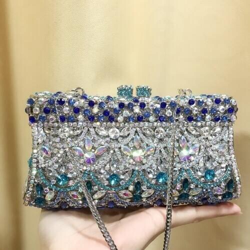 Women colorful Evening bags Purses and Handbags Hollow Out Wedding Floral Clutch Bags Bridal Diamond Bag chain shoulder bag