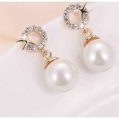 DE070 Fashion Street Shooting Refined Grace Imitation Pearl Zircon Earrings Gift Party Banquet Woman Jewelry Earrings