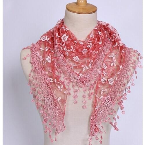 1PC New Women Fashion Triangle Tassel Wrap Lady Shawl Lace Sheer Floral Print Scarf Scarves For Women