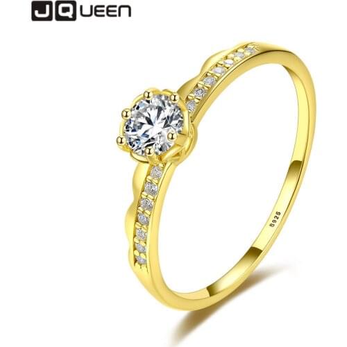 925 Silver Plated 14K Gold Ring Womens Prong Set Zircon Ring Wedding Jewelry Gift
